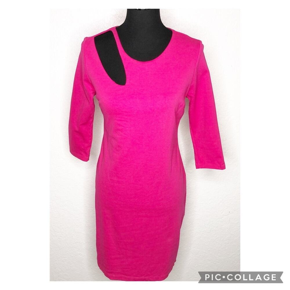 Boston Proper bright pink cutout neckline sheath dress size Small